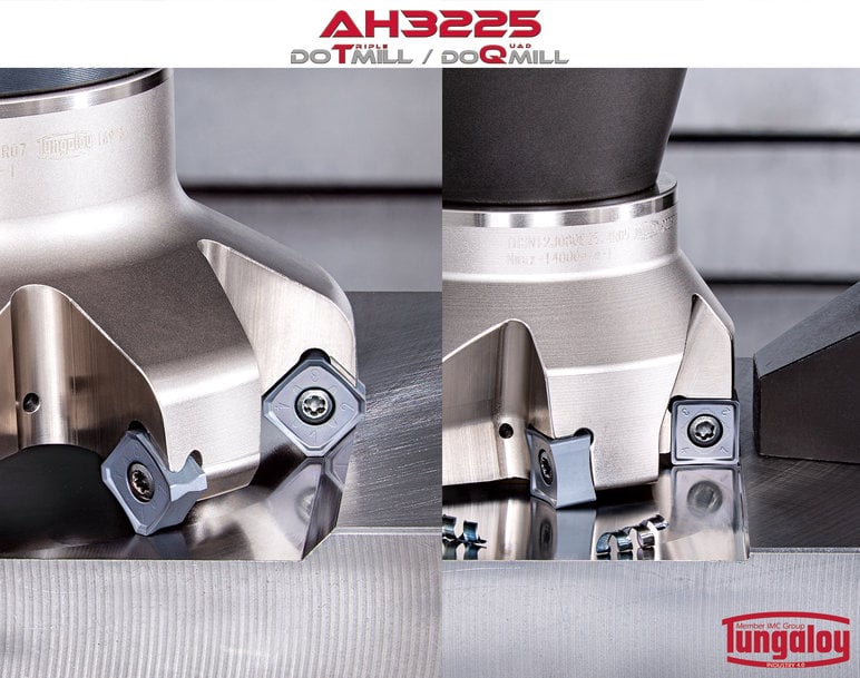 AH3225 GRADE INSERTS INCREASE STEEL MACHINING TOOL LIFE AND RELIABILITY FOR DOTRIPLE-MILL AND DOQUAD-MILL